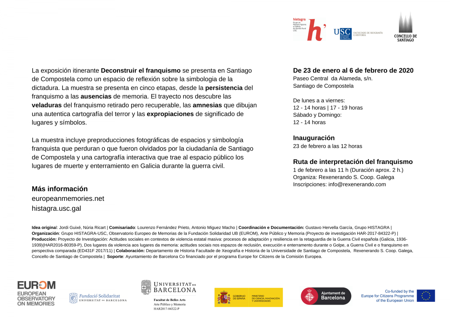 Deconstructing Francoism Santiago De Compostela Eurom